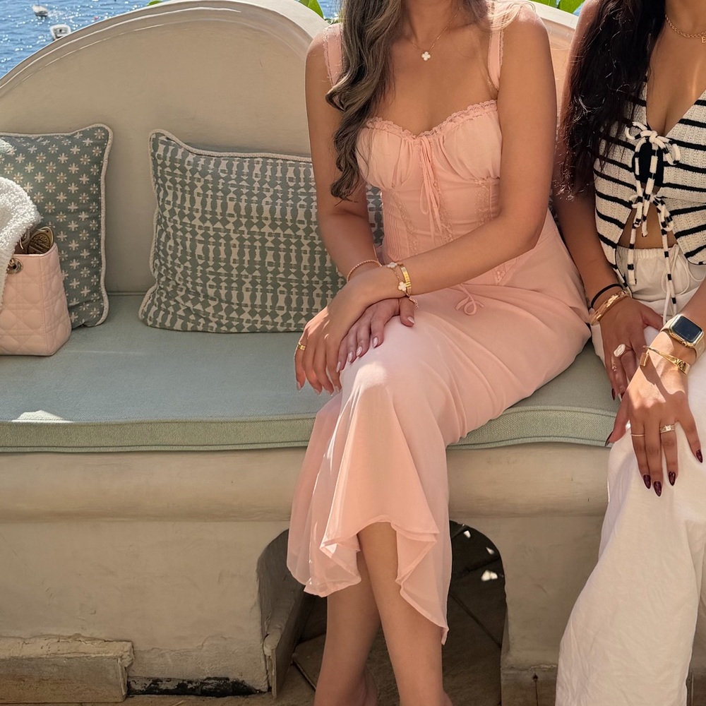 House of CB Syrah soft peach lace back midi dress - Picture 5 of 5